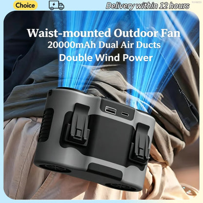 Portable Waist Clip Fan Mini USB Charging Hanging Fan with LED Flashlight Outdoor Single/dual Air Outlet Fan 20000/10000Mah F6/7 Beauty World Shop