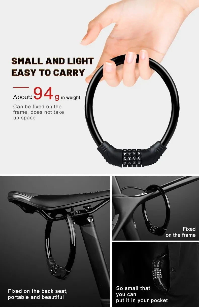 Bike Lock Mountain Bike Portable Security 4-digit Code Bike Lock for Bicycle Motorcycle Scooter Beauty World Shop