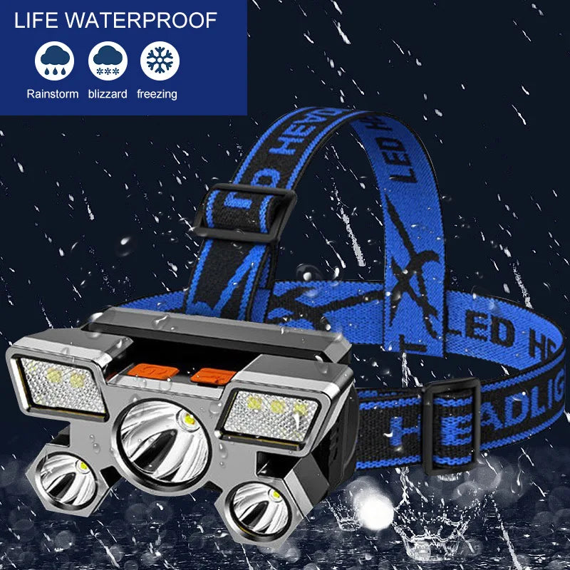 USB Rechargeable Headlamp Portable 5LED Headlight Built In Battery Torch Portable Working Light Fishing Camping Head Light For T Beauty Fashion