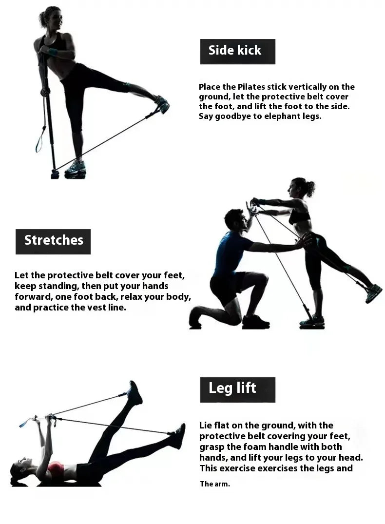 Pilates Stick - Adjustable Fitness Bar for Home Workout, Yoga, Stretching & Toning - Portable Exercise Rod with Elastic Bands Beauty World Shop