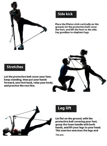 Pilates Stick - Adjustable Fitness Bar for Home Workout, Yoga, Stretching & Toning - Portable Exercise Rod with Elastic Bands Beauty World Shop