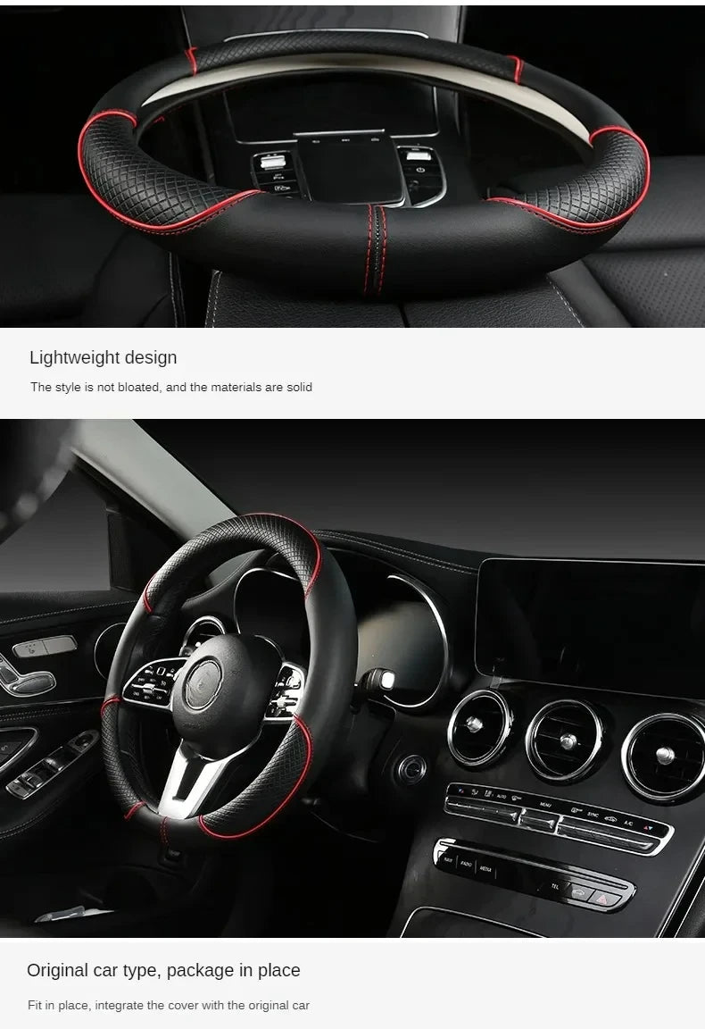 All Seasons Leather Diamond Steering Wheel Cover Universal Fit for 14 .5-15 Inch Durable Leather Cover Anti-Slip Veins Design Beauty World Shop