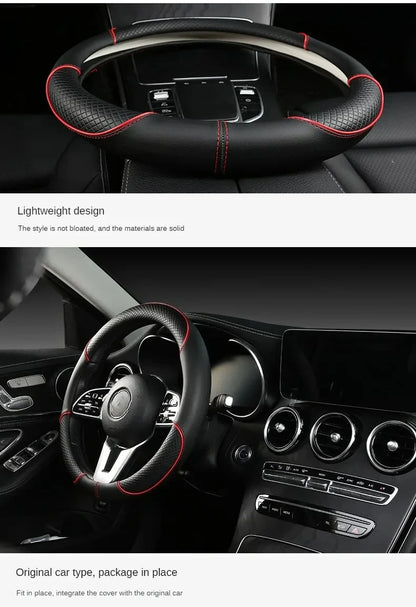 All Seasons Leather Diamond Steering Wheel Cover Universal Fit for 14 .5-15 Inch Durable Leather Cover Anti-Slip Veins Design Beauty World Shop