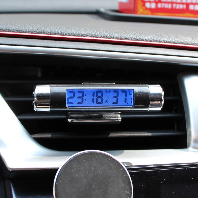 Portable 2 in 1 Car Digital LCD Clock Temperature Display Electronic Clock Thermometer Car Automotive Blue Backlight With Clip Beauty World Shop