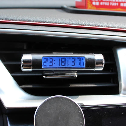 Portable 2 in 1 Car Digital LCD Clock Temperature Display Electronic Clock Thermometer Car Automotive Blue Backlight With Clip Beauty World Shop