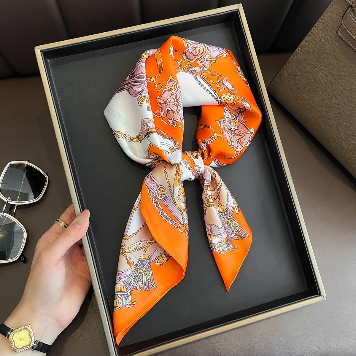 2025 New Fashion Luxury Printed Square Shawl Women 70x70cm Pashmina Silk Scarf Neck Headband Bandana Beauty World Shop
