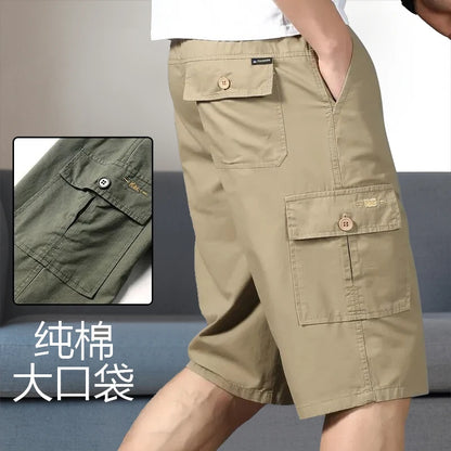 Mens Cargo Shorts Knee Pants Zipper Pocket Summer Cotton Shorts Climbing Jogger Elastic Waist Sports Wear Beauty World Shop
