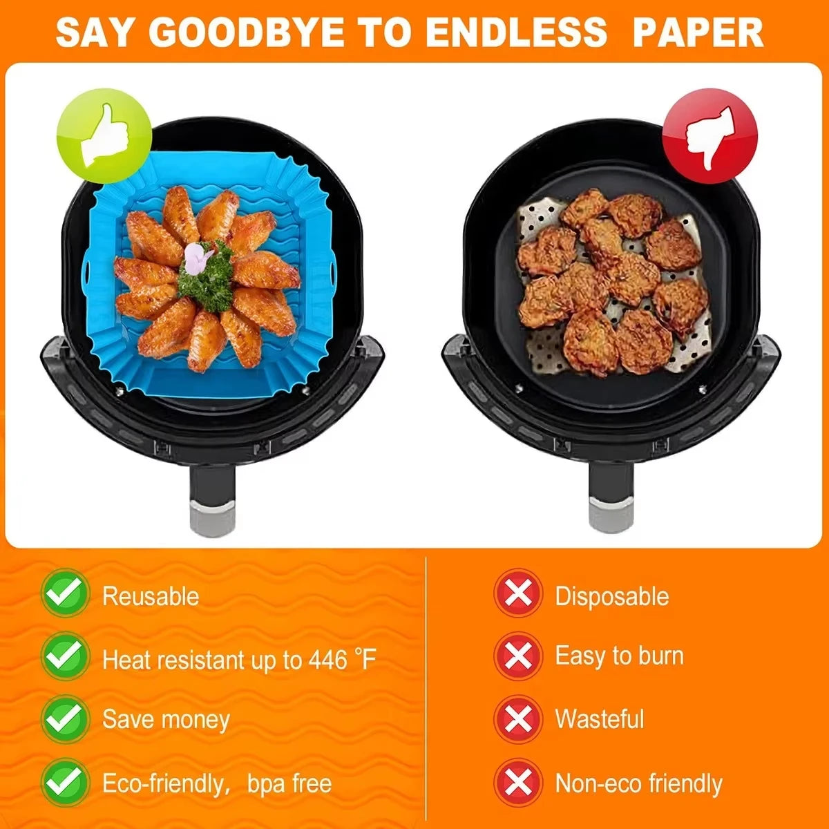 Silicone Air Fryer Pot Tray Food Safe Reusable Square BBQ Barbecue Pad Plate Airfryer Oven Baking Mold Basket Pan for Kitchen Beauty World Shop