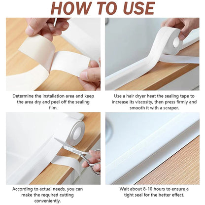 3.2M Bath Caulk Tape Self Adhesive PVC Oil-Proof Kitchen Sink Edge Corner Wall Sticker Waterproof Toilet Sealing Strip Tape Beauty World Shop