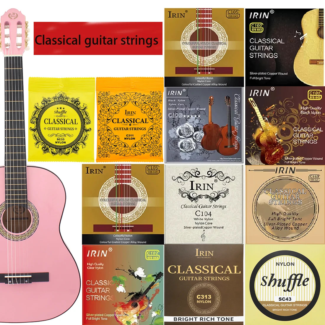 6 Pcs Strings Classical Guitar Strings Black Clear Nylon Guitarra Strings Sliver Plated Copper Wound String Guitar Accessories Beauty World Shop