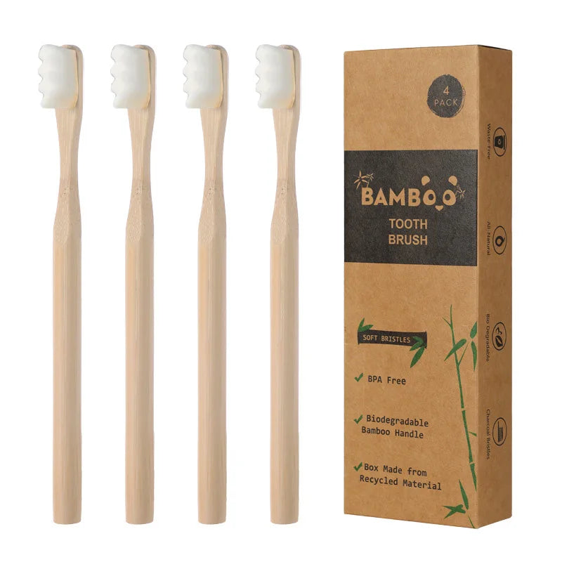 4Pcs  Bamboo Toothbrush Biodegradable20,000 High Bristle Count Toothbrush - Micro-Nano Extra Soft Bristles for Sensitive Teeth Beauty World Shop