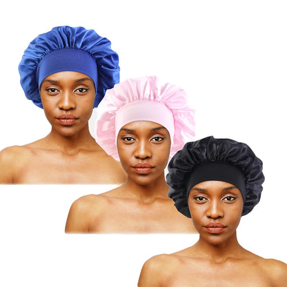 New Women's Satin Solid Wide-brimmed Sleeping Hat Unisex Head Wrap Elastic Band Cap Hair Care Bonnet Night Hat bonnet de nuit Beauty Fashion