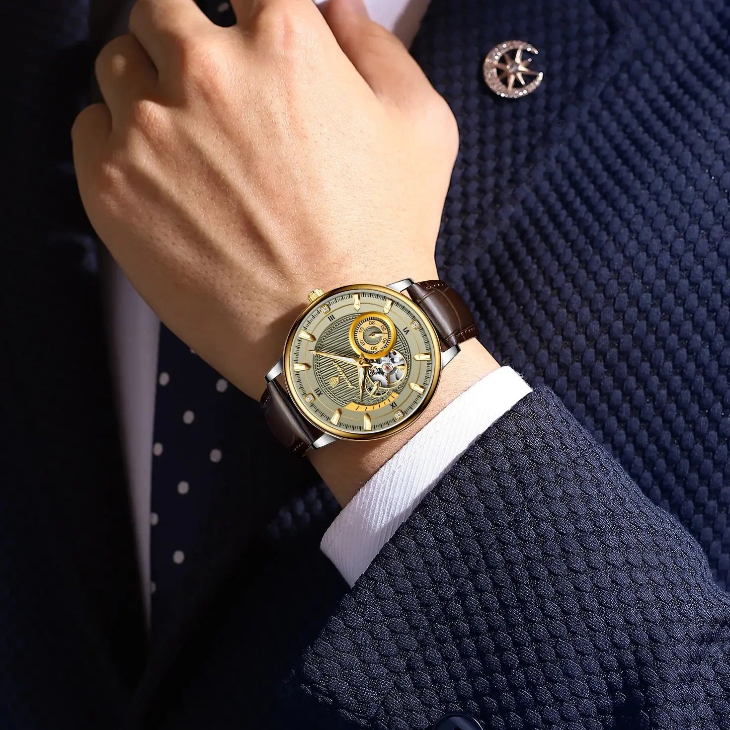 POEDAGAR Fashion Business Men Watch Waterproof Luminous Hollow Tourbillon Male Clock Automatic Mechanical Leather Men's Watches Beauty World Shop