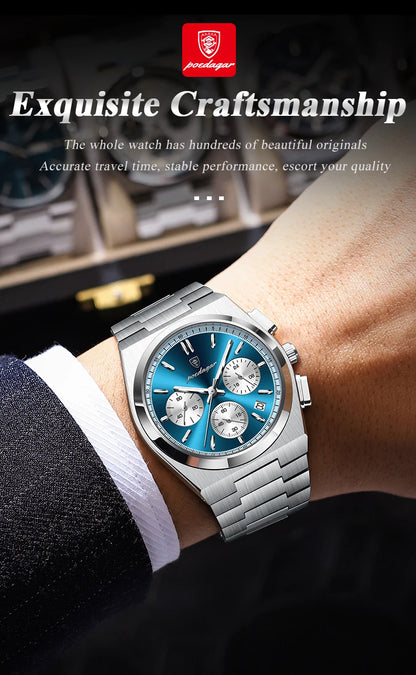 POEDAGAR Fashion Man Watches Chronograph Date Stainless Steel Casual Men Wristwatch Waterproof Luminous Men's Quartz Watch Reloj Beauty World Shop