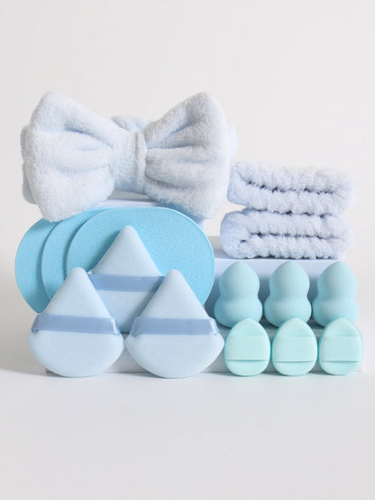 15Pcs Multi-Colored Fluffy Headband and Makeup Sponge Set-Sweet Style, Perfect Beauty Assistant Beauty World Shop