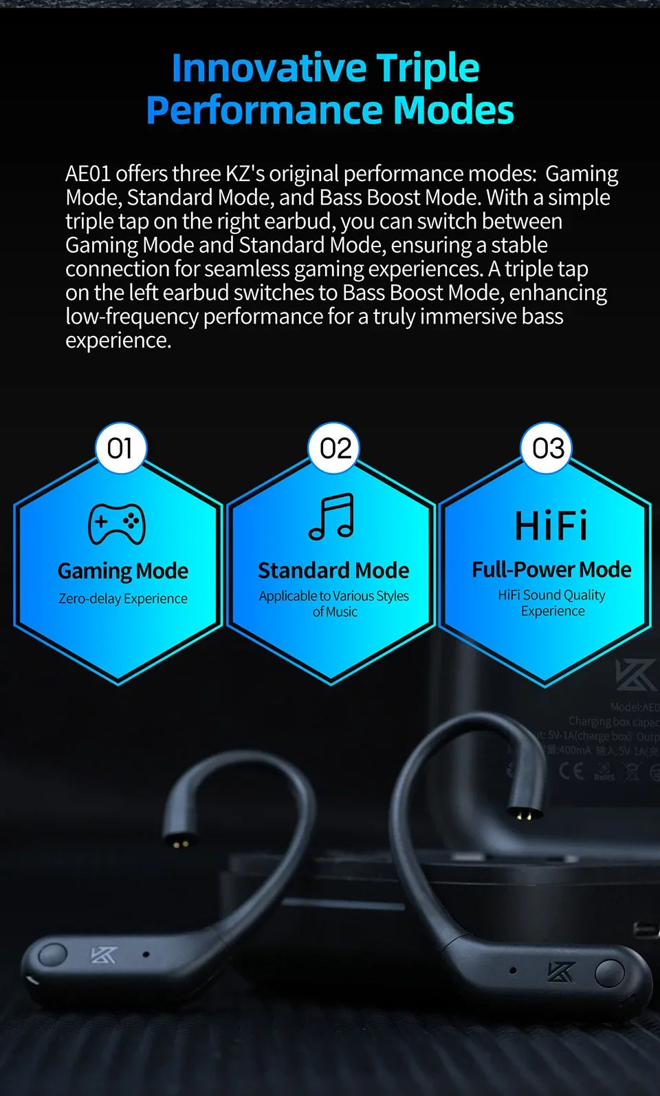 KZ AE01 Wireless Ear Hook Bluetooth-compatible 5.4 Earphones Cable With Charging Case C PIN Connector For PR1PRO DQ6 ZVX EDXPRO