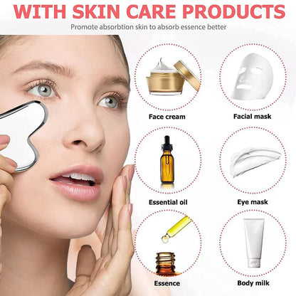 Facial care set, including a stainless steel facial gua sha tool with 3D roller massage function and an eye massager Beauty World Shop