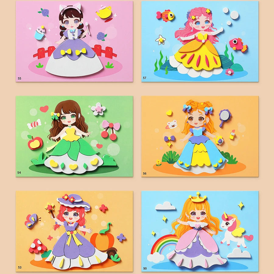 6pcs/set 3D EVA Foam Sticker DIY Cartoon Princess Animal Puzzle for Children Kids Multi-patterns Styles Toys for Children Gift Beauty World Shop