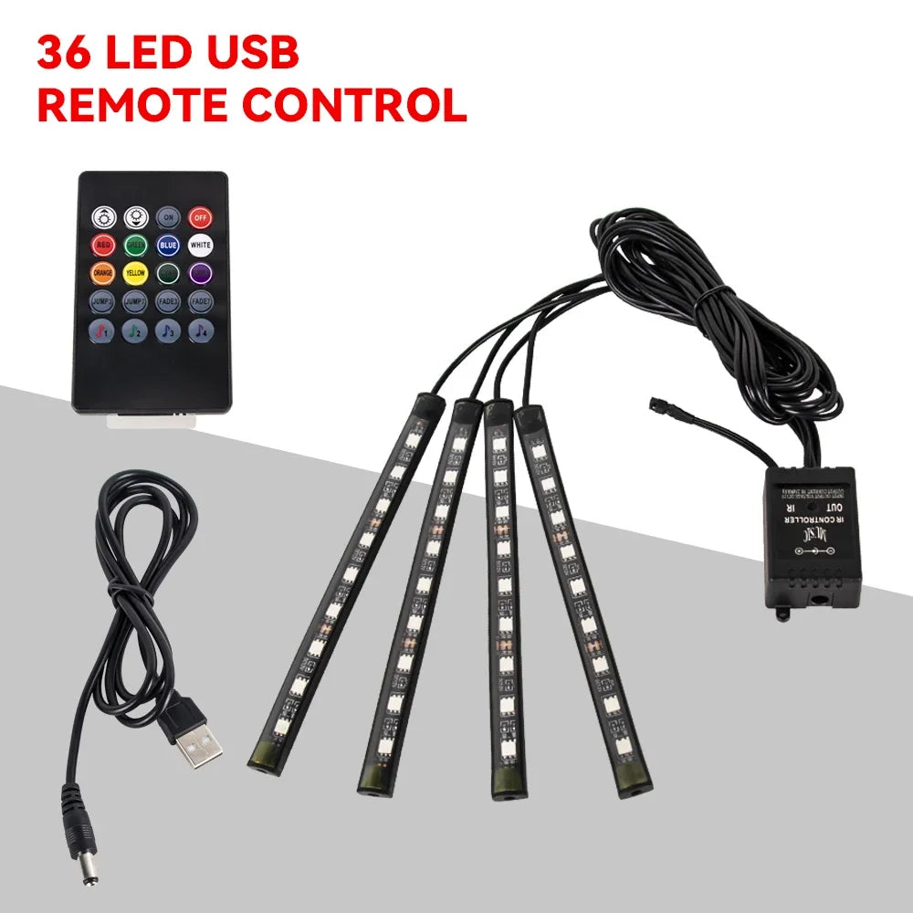 Neon 36 48 72 LED Car Interior Ambient Foot Light Wireless Remote Music APP Control Auto RGB Atmosphere Decorative Lamp Beauty World Shop