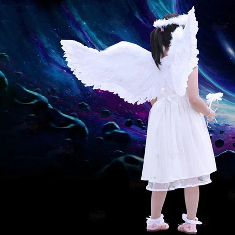 Kids Adult Party Swallow White Angel Feather Wings Halo Magic Wands Cosplay Elastic Straps Wedding Halloween Christmas Birthday Beauty World Shop