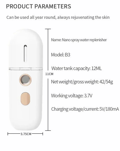 Mini Portable Humidifier Nano Mister Facial Steamer Device Beauty Spray Hydrating Apparatus Cold Spray Apparatus Rechargeable Beauty World Shop