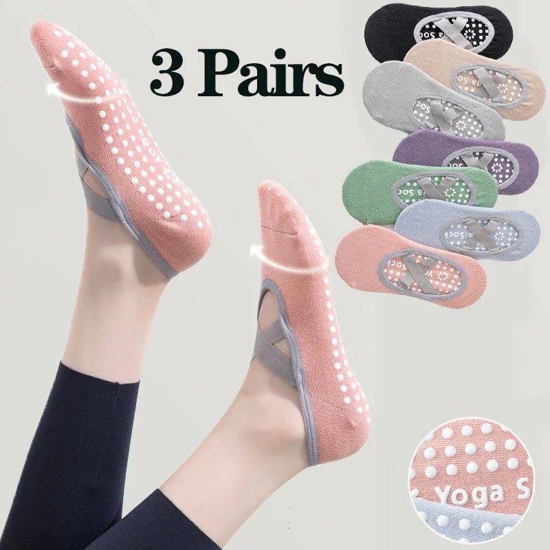 1/ 3Pair Professional Women Yoga Sock Silicone Anti-slip Ballet Pilates Socks Women Backless Breathable Bandage Yoga Sport Socks Beauty World Shop