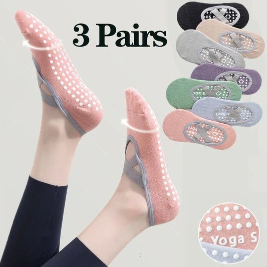 1/ 3Pair Professional Women Yoga Sock Silicone Anti-slip Ballet Pilates Socks Women Backless Breathable Bandage Yoga Sport Socks Beauty World Shop