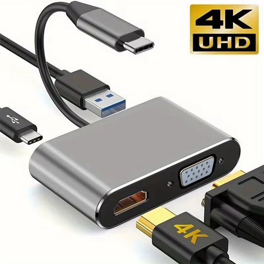 4 in 1 USB C Hub Multiport Adapter Docking Station Type C to 4K HDTV VGA 100W PD Fast Charge Splitter for MacBook Pro/Air Laptop Beauty World Shop