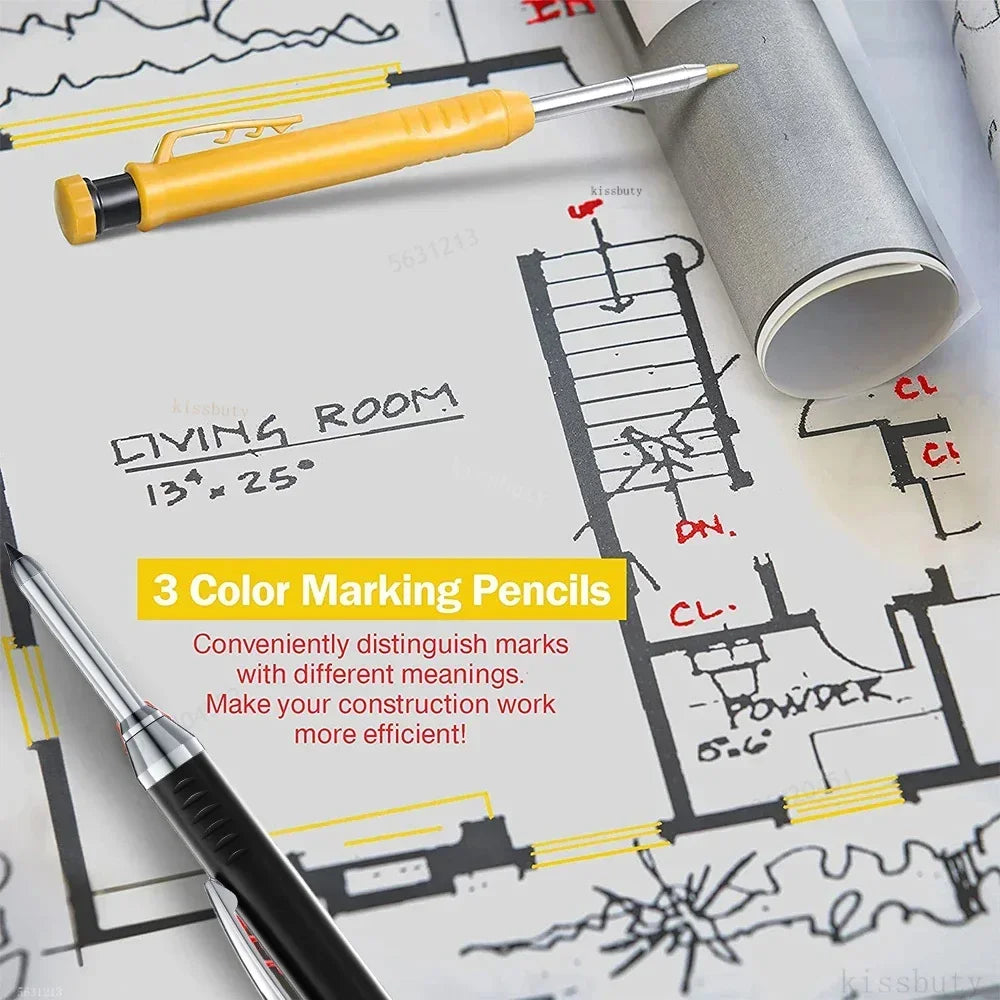 2.8mm Solid Carpenter Pencil Mechanical Pencil with Built-in Sharpener Carpentry Long Head Carpenter Pencil Stationery Supply Beauty World Shop