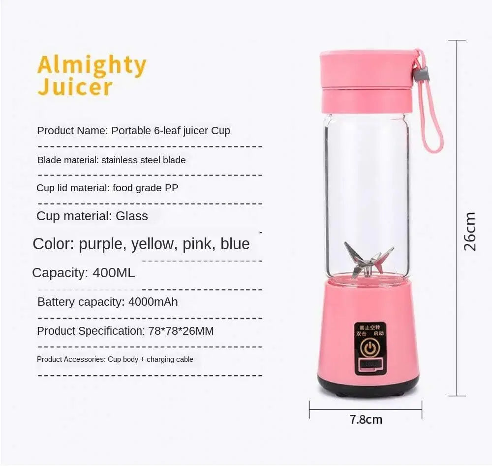 Mini Electric Juicer USB Charging Smoothie Milkshake Maker Automatic Fresh Squeezer Fruit Portable Orange Lemon Kitchen Blender Beauty World Shop