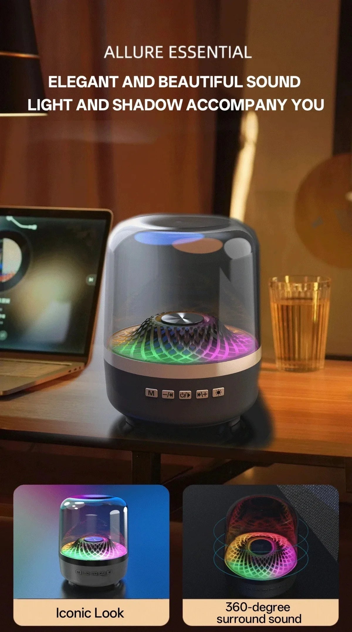 Portable Wireless Soundbar Bluetooth 5.3 Home Theater Speaker Subwoofer Hi-Fi Acoustic Breathing Lamp for Android IOS