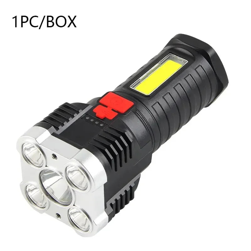 5LED High Power Led Flashlights Rechargeable Camping Spotlight with Side Light 3 Lighting Modes for Camping Adventure Outdoor Beauty World Shop