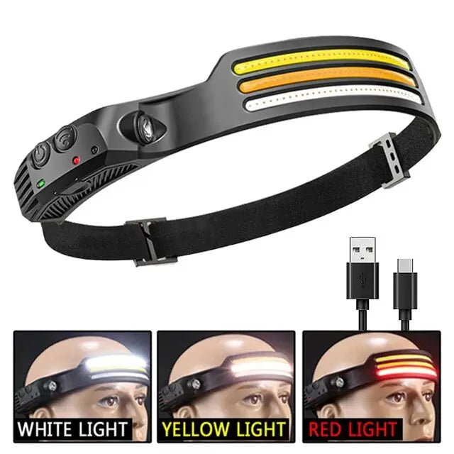 COB LED Headlamp Induction Head Lamp Built-in Battery USB Rechargeable Head Flashlight Outdoor Camping Fishing Sensor Headlight Beauty World Shop
