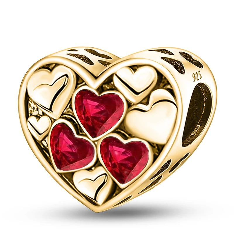 Shecharms 925 Sterling Silver Love Heart Firefly Golden Series Charms Fit DIY Making Bracelet Necklace High Quality Fine Jewelry Beauty World Shop