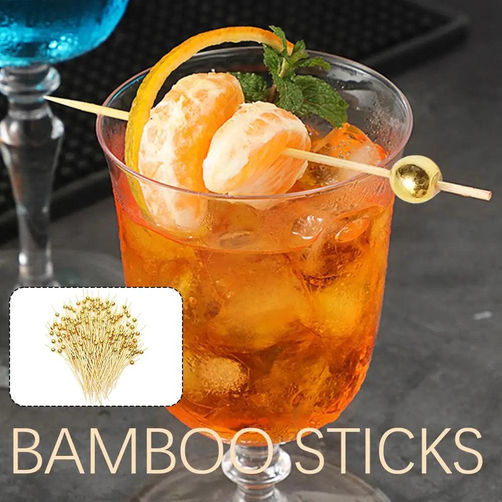 200/100/25Pcs Gold Pearl Cocktail Picks Food Fruit Picks Wedding Party Disposable Cake Dessert Cocktail Sticks Toothpick Skewer Beauty Trend Shop