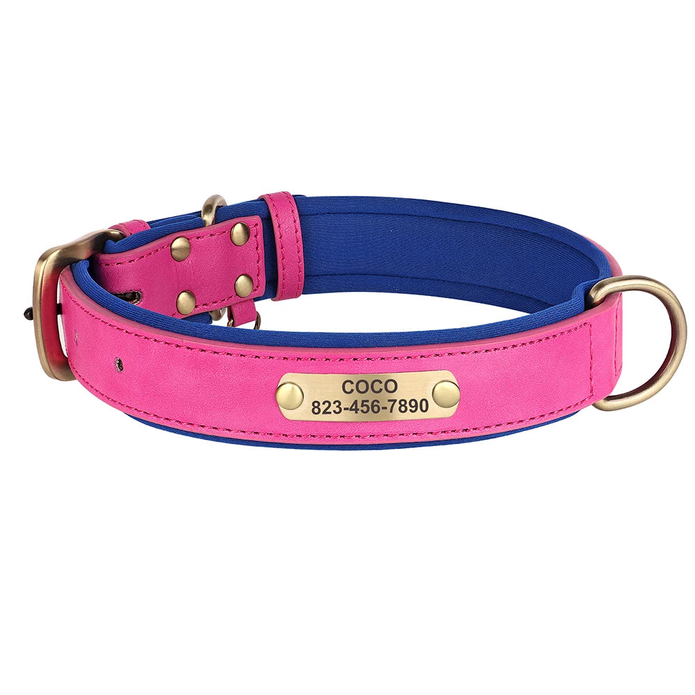 Custom ID Name Dog Collar PU Leather Dogs Collars Adjustable Pet Necklace Padded for Small Medium Large Dogs Pug Free Engraving