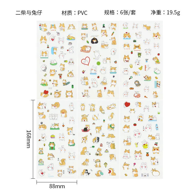 6Pieces/Set Transparent Pvc Waterproof Cartoon Sticker DIY Hand Account Decorative Stickers Kawaii Phone Cup Stickers Beauty World Shop