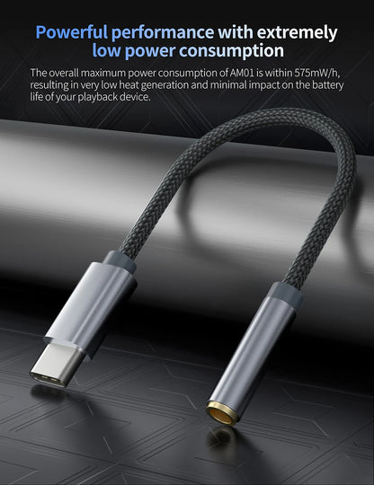 KZ AM01 Cable Type-C to 3.5mm Audio Adapter Line 32bit/384kHz Hi-Fi DAC + IC Amplifier Dual Chip Earphone Audio Cable