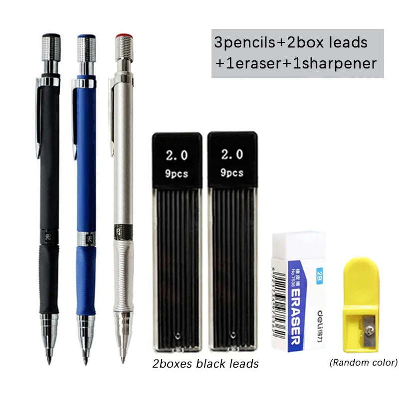 Mechanical Pencil Set 2.0mm with 2B Black/Colors Lead Refill for Writing Sketching Art Drawing Painting School Automatic Pencils Beauty World Shop