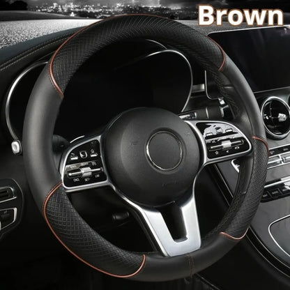 All Seasons Leather Diamond Steering Wheel Cover Universal Fit for 14 .5-15 Inch Durable Leather Cover Anti-Slip Veins Design Beauty World Shop