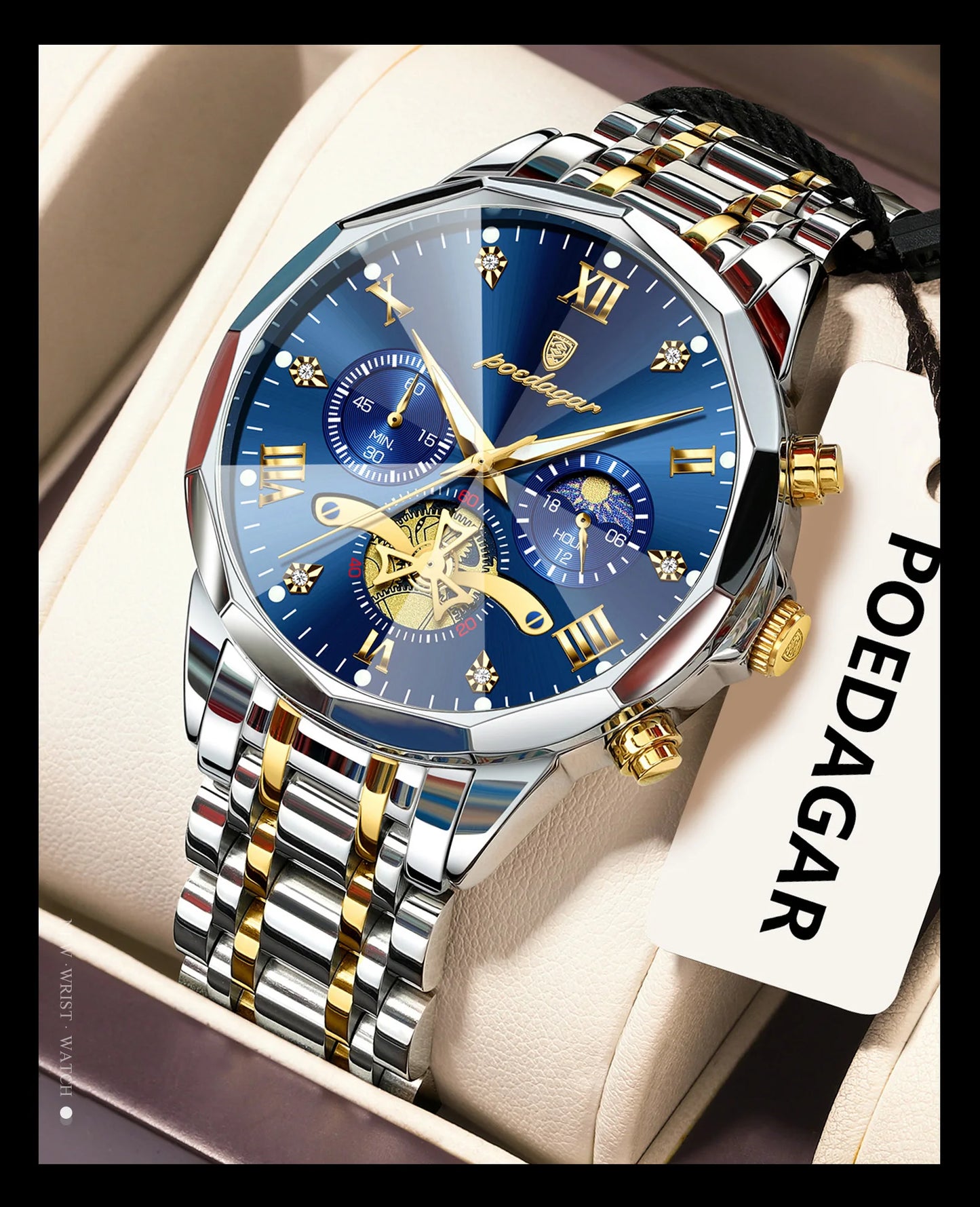 POEDAGAR Luxury Original Men Watch Waterproof Luminous Chronograph Man Wristwatch Stainless Steel Quartz Top Men's Watches Reloj Beauty World Shop