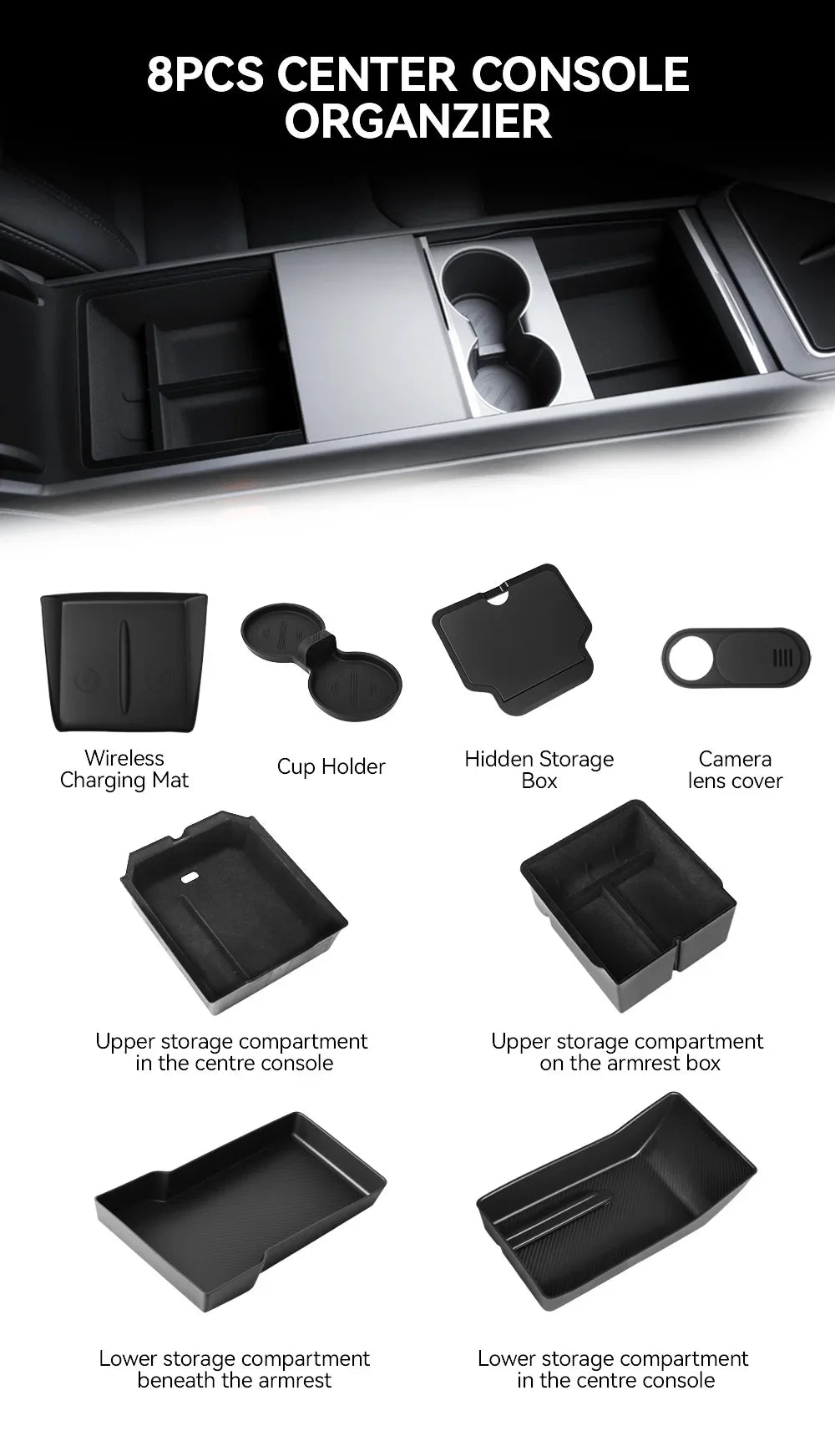 For Tesla Model 3 Y Highland Juniper 2026 Center Armrest Hidden Storage Box Cup Holder Console Organizer Box Accessories Beauty World Shop