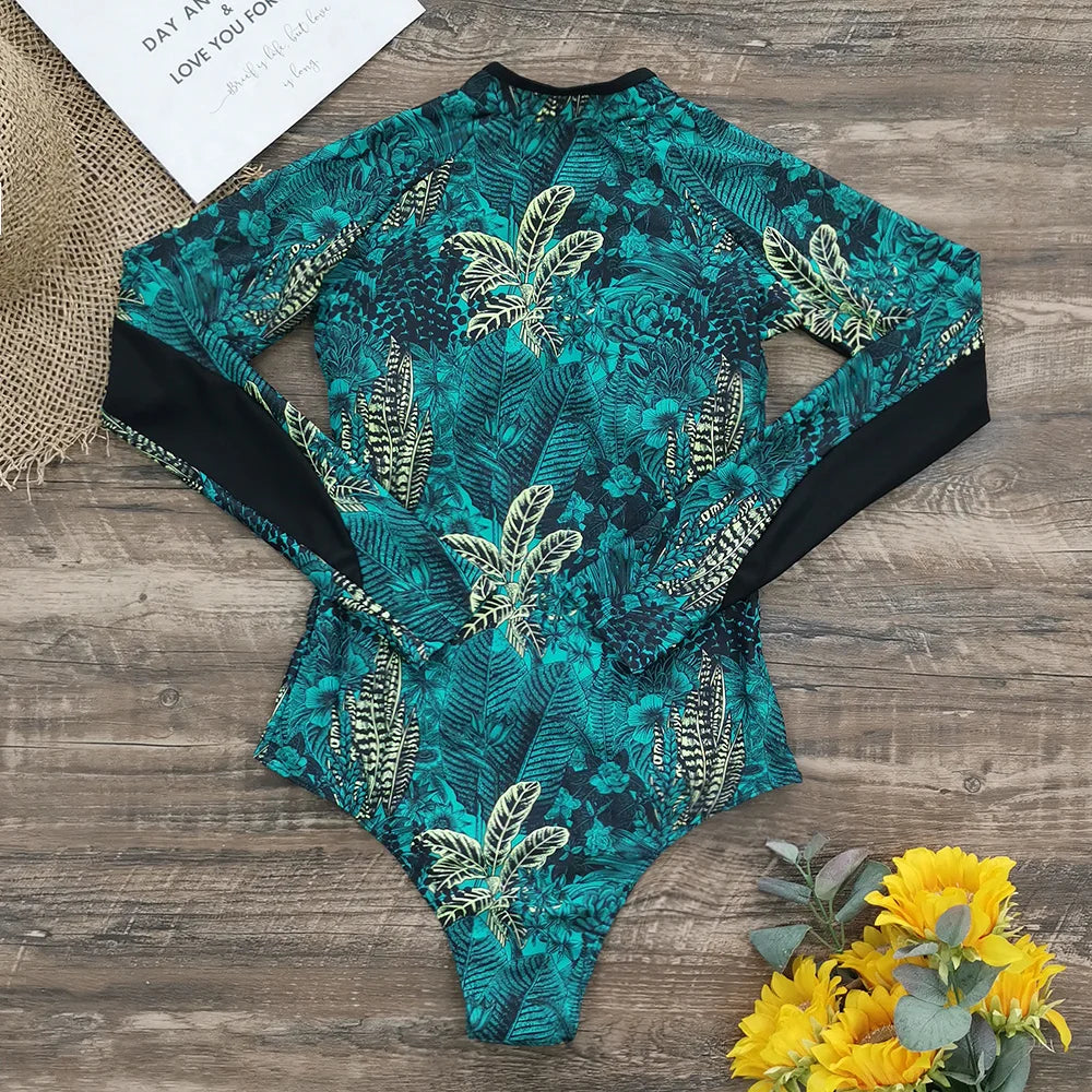 2026 Surfing Sport Swimsuit Long Sleeves Women One Piece Swimsuit  Swimwear Solid Monokini Bathing Suit Tropical Bodysuit Female Beauty World Shop