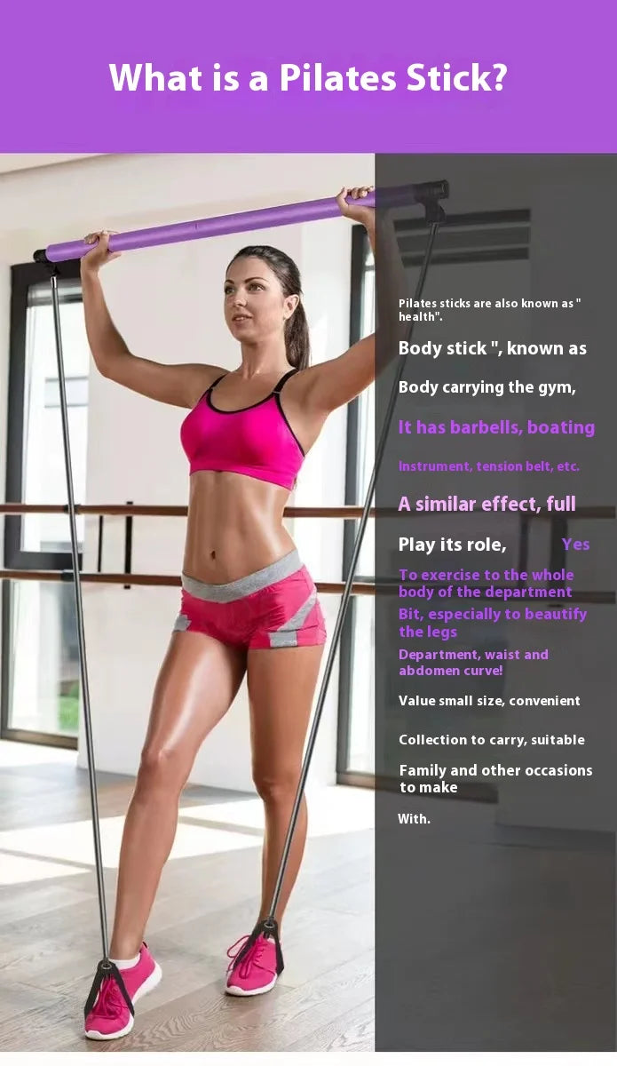 Pilates Stick - Adjustable Fitness Bar for Home Workout, Yoga, Stretching & Toning - Portable Exercise Rod with Elastic Bands Beauty World Shop