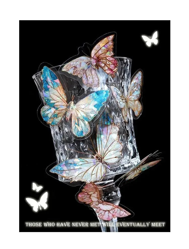 5Style 20pcs/pack INS Butterfly PET Sticker Pack Ice Crystal Laser Gold DIY Handbook Decoration 3D Scrapbook Beauty World Shop