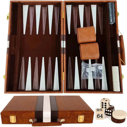 38cm Backgammon Set Classic Folding Board with Leather Case, Portable Travel Game, Ideal Gift Package for Strategy Lovers Beauty World Shop