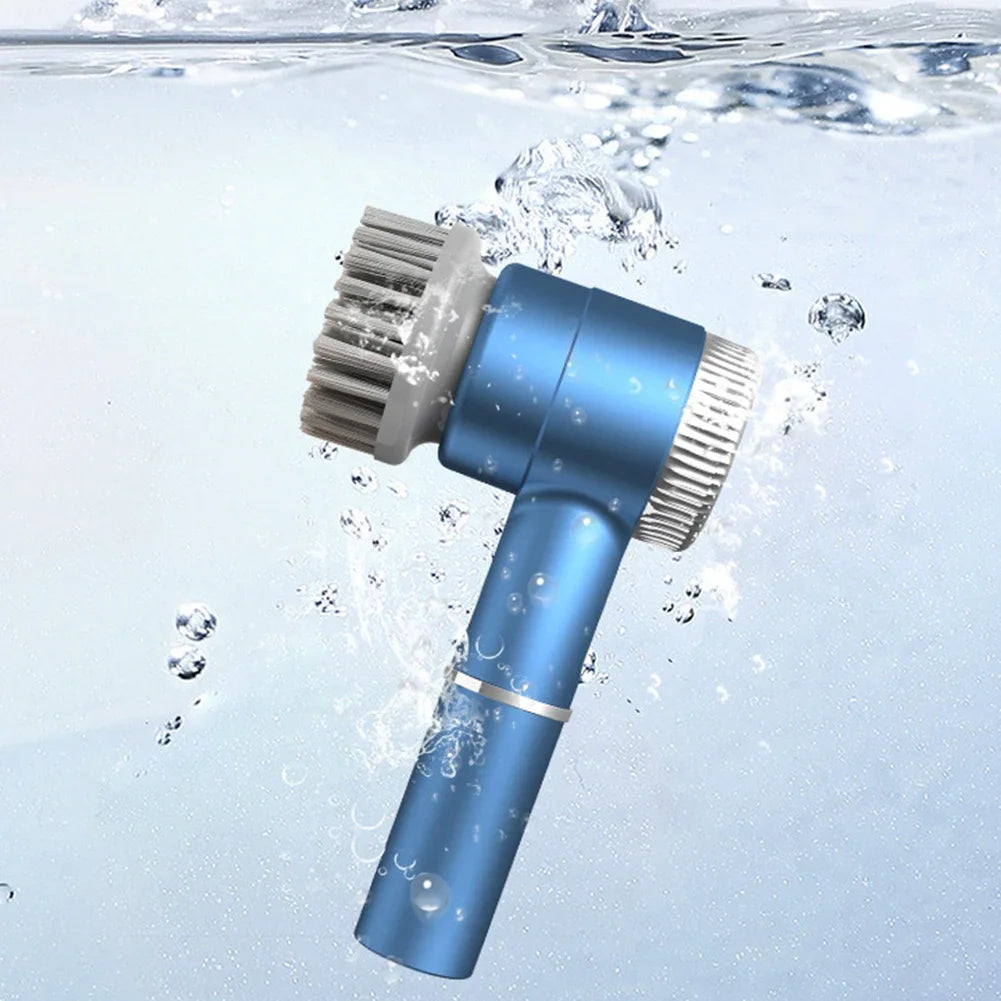 Electric Cleaning Brush LED Display with 5 Replaceable Brush Heads 3-speed Adjustable Cleaning Tool For Kitchen Bathroom