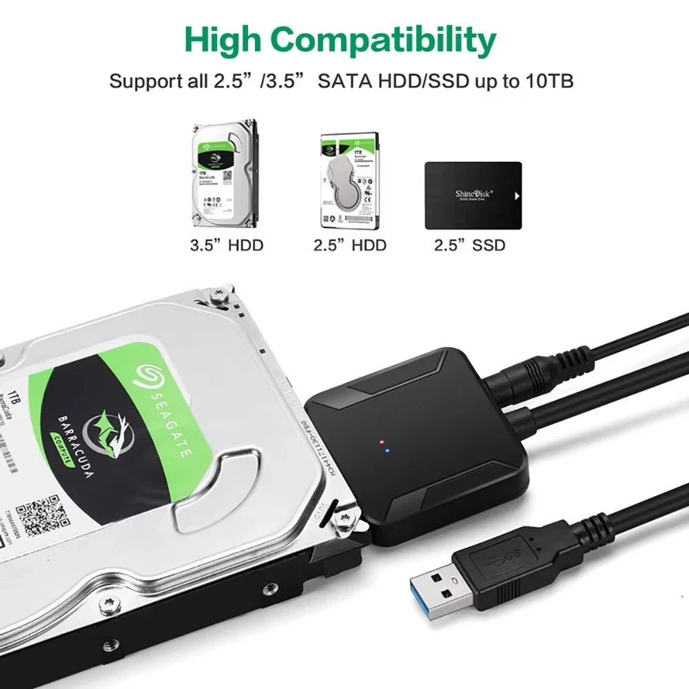SATA to USB3.0 Adapter Cable for 3.5/2.5 Inch SSD HDD SATA III Hard Drive Disk Converter Support UASP with 12V Power Adapter Beauty World Shop