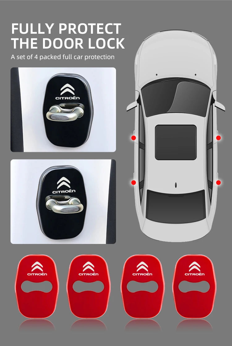 Metal Car Door Lock Cover for Citroen C4 C3-XR C5 Aircross C6 C-quatre Picasso C-Elysee C4L C3L Emblem Stickers Badge Beauty World Shop