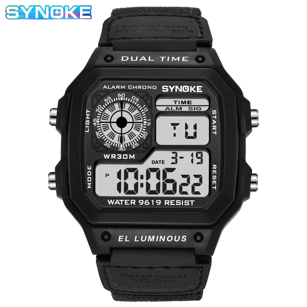 Synoke Outdoor Military Digital Watch For Men Fashion Retro Nylon Canvas Strap Sports Waterproof Watch Multifunctional Luminous Beauty World Shop